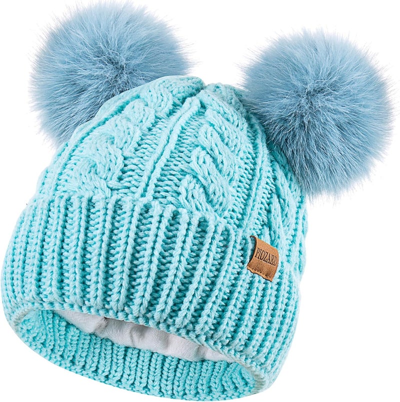PIOZAED Women's Winter Hat Soft Knit Beanie with Faux Fur Pom Hat with Warm Fleece Lining Skull Cap for Women - Image 1